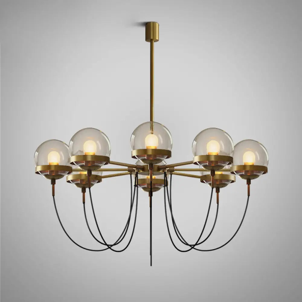 Country-Style Cognac Glass Pendant Light with Swoop Arm - Ball Chandelier