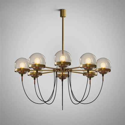 Country-Style Cognac Glass Pendant Light with Swoop Arm - Ball Chandelier