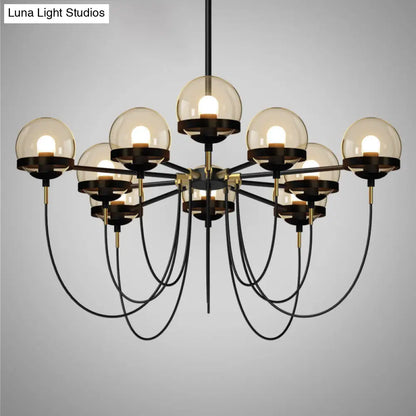 Country-Style Cognac Glass Pendant Light with Swoop Arm - Ball Chandelier