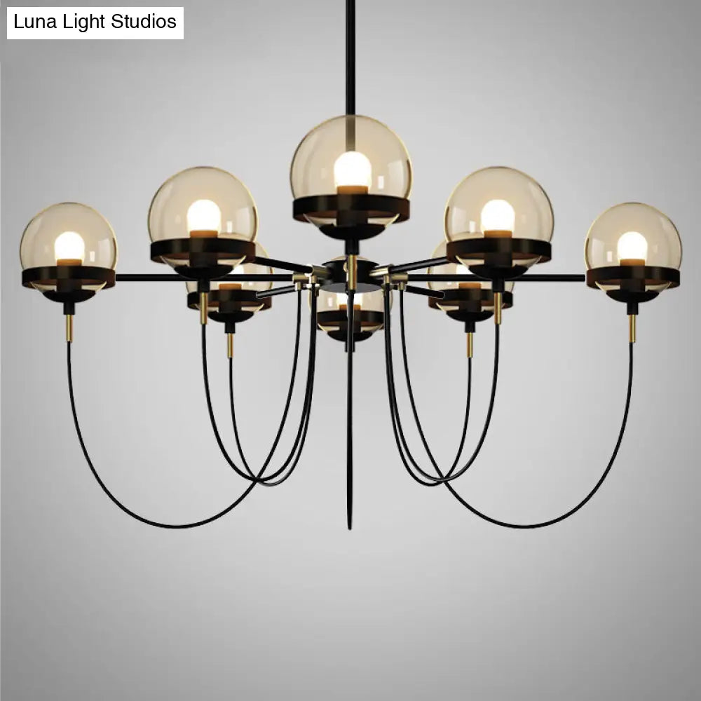 Country-Style Cognac Glass Pendant Light with Swoop Arm - Ball Chandelier