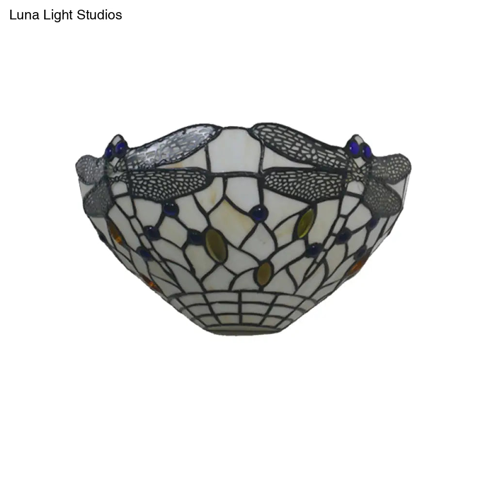 مصباح حائط على شكل يعسوب على الطراز الريفي مع حامل حائط أبيض - مثالي لإضاءة غرفة النوم