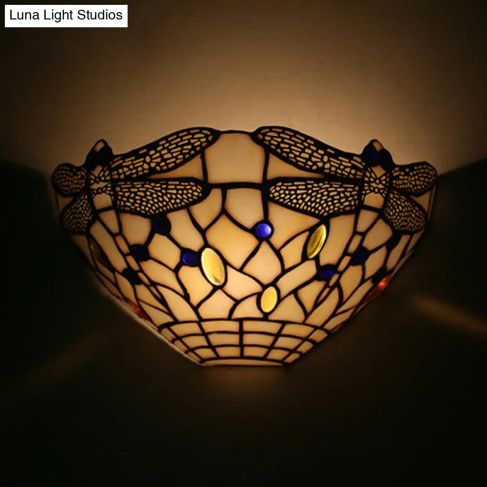 مصباح حائط على شكل يعسوب على الطراز الريفي مع حامل حائط أبيض - مثالي لإضاءة غرفة النوم