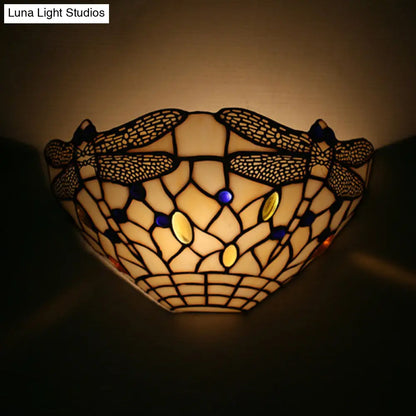 مصباح حائط على شكل يعسوب على الطراز الريفي مع حامل حائط أبيض - مثالي لإضاءة غرفة النوم