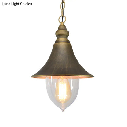 Country Style Flared Hanging Light: Black/Bronze/Gold Pendant with Clear Plastic Shade