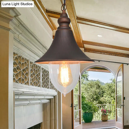 Country Style Flared Hanging Light: Black/Bronze/Gold Pendant with Clear Plastic Shade