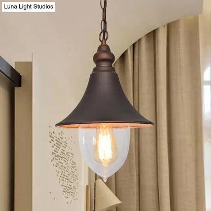 Country Style Flared Hanging Light: Black/Bronze/Gold Pendant with Clear Plastic Shade