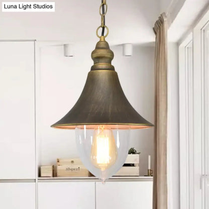 Country Style Flared Hanging Light: Black/Bronze/Gold Pendant with Clear Plastic Shade