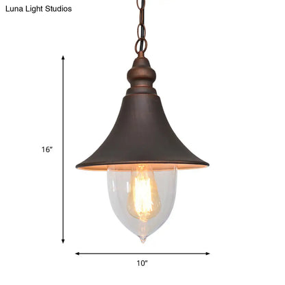 Country Style Flared Hanging Light: Black/Bronze/Gold Pendant with Clear Plastic Shade