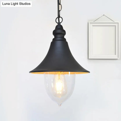 Country Style Flared Hanging Light: Black/Bronze/Gold Pendant with Clear Plastic Shade