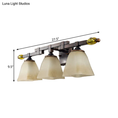 مصباح زينة من النحاس الأصفر بتصميم جرس مُقسّم إلى ألواح على الطراز الريفي - مصباح حائطي بإضاءة 2/3 لإضاءة الحمام