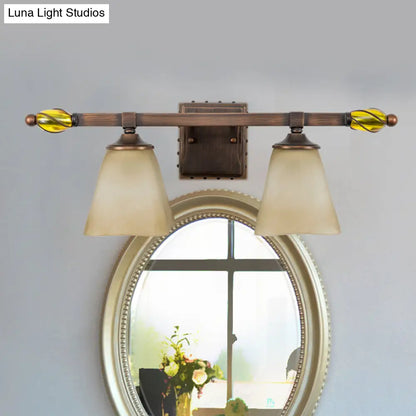 مصباح زينة من النحاس الأصفر بتصميم جرس مُقسّم إلى ألواح على الطراز الريفي - مصباح حائطي بإضاءة 2/3 لإضاءة الحمام