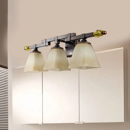 مصباح زينة من النحاس الأصفر بتصميم جرس مُقسّم إلى ألواح على الطراز الريفي - مصباح حائطي بإضاءة 2/3 لإضاءة الحمام