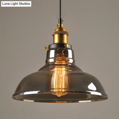 Country Style Glass Pendant Lamp in Clear/Smoke Grey with 1 Head and Brass/Black Finish for Dining Room