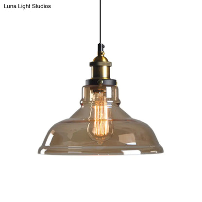 Country Style Glass Pendant Lamp in Clear/Smoke Grey with 1 Head and Brass/Black Finish for Dining Room