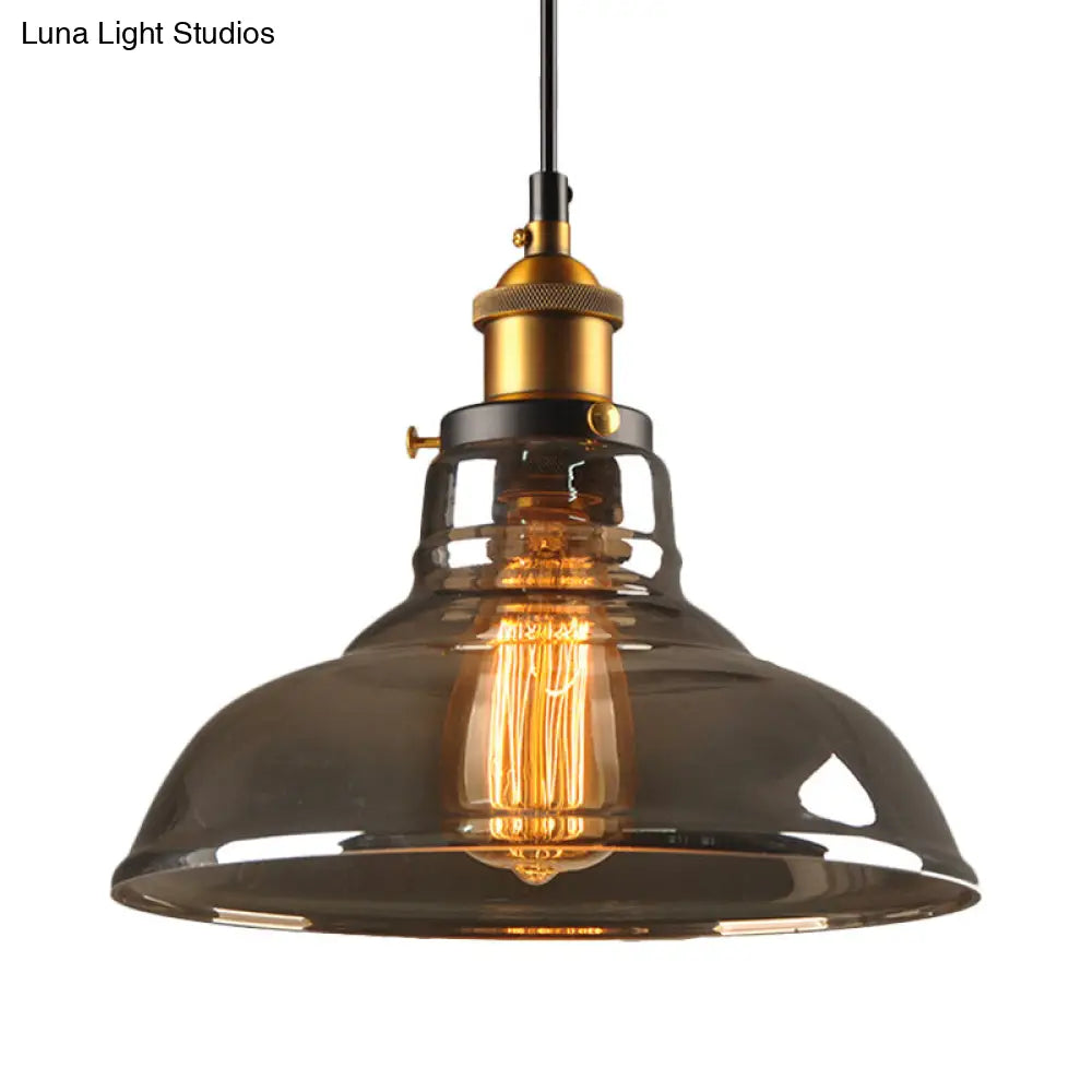 Country Style Glass Pendant Lamp in Clear/Smoke Grey with 1 Head and Brass/Black Finish for Dining Room