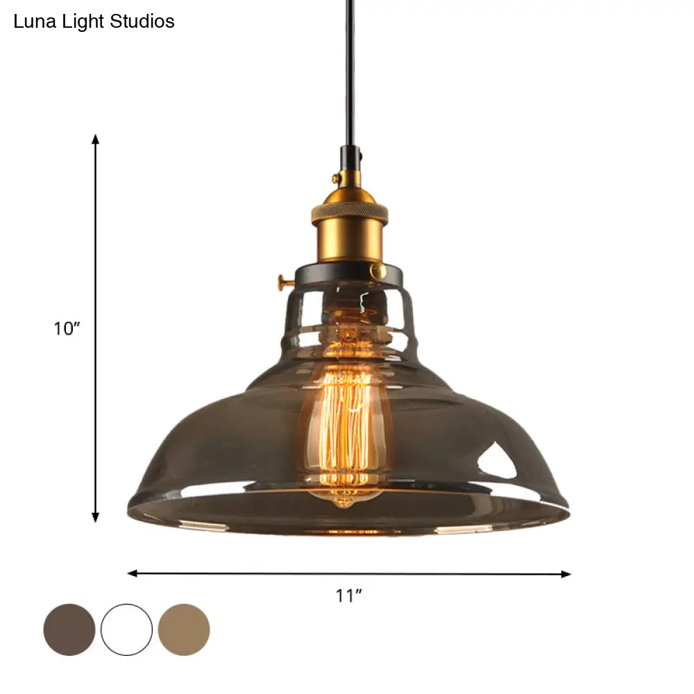 Country Style Glass Pendant Lamp in Clear/Smoke Grey with 1 Head and Brass/Black Finish for Dining Room