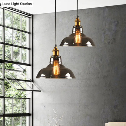 Country Style Glass Pendant Lamp in Clear/Smoke Grey with 1 Head and Brass/Black Finish for Dining Room