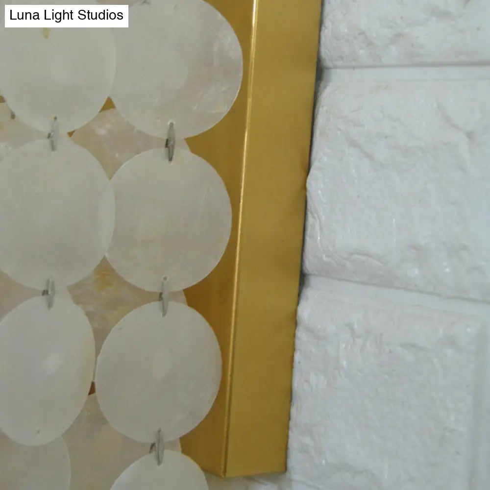 مصباح حائطي على الطراز الريفي مصنوع من صدفة ذهبية مع خيوط دائرية - مصباح حائط لغرفة النوم برأس واحد