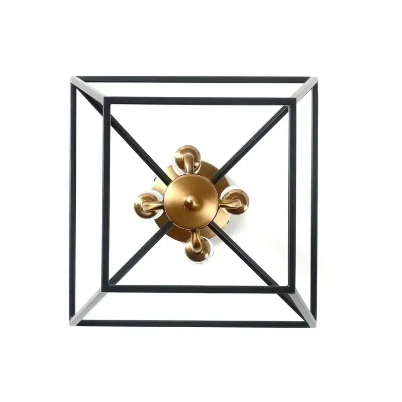 Black metal geometric square frame chandelier with central brass decorative fixture for country style iron led decorbites