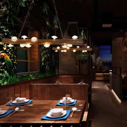 ثريا فطر على الطراز الريفي من DecorBites™ مزودة بـ 12 لمبة خشبية للإضاءة المعلقة الداخلية