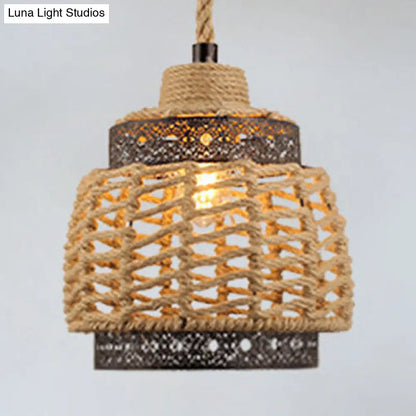 Country Style Pendant Lamp with Rope and Metal - Beige