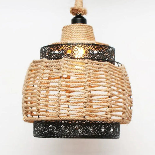 Country Style Pendant Lamp with Rope and Metal - Beige