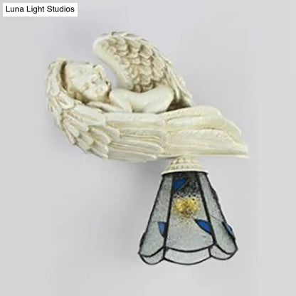 مصباح حائط على شكل ورقة ملاك نائم من الراتينج بتصميم ريفي - زجاج ملون، شفاف/بيج