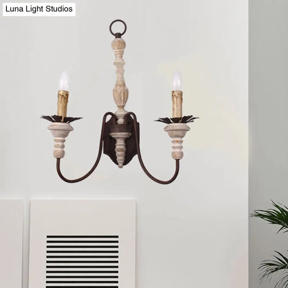 Country Style Rust Metal Wall Light Fixture with Curved Arms - 2 Bulb Indoor Candle Lamp