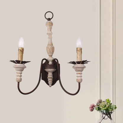 Country Style Rust Metal Wall Light Fixture with Curved Arms - 2 Bulb Indoor Candle Lamp
