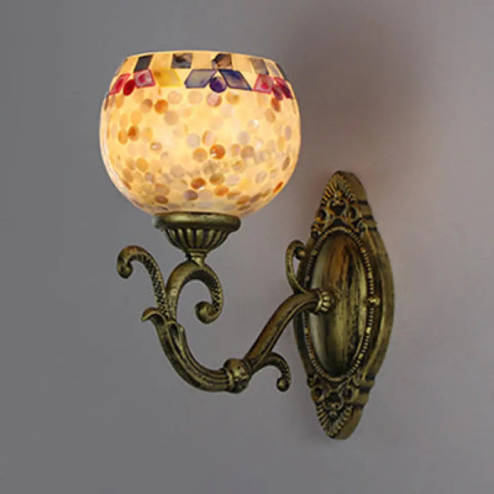 Country Style Shell Global Sconce Light - Curved Arm Wall Mount in Beige/Beige-Red - Bedroom Lighting