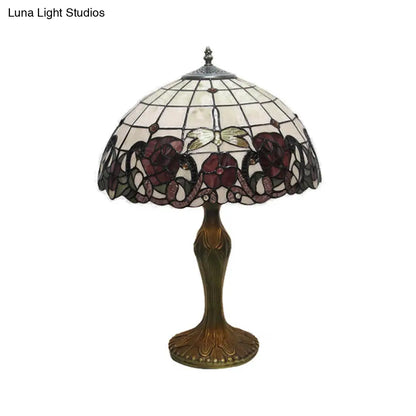 Country Style Stained Glass Dome Flower Table Light - Red/Green - 1 Light Indoor Lighting