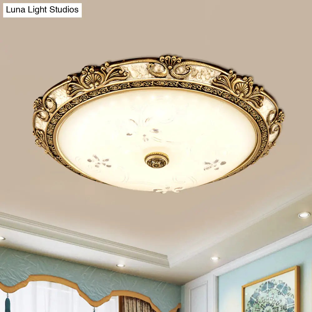 Lámpara de techo empotrada DecorBites™ estilo rústico con cúpula de cristal veteado - Luminaria LED de salón en latón con luz cálida/blanca, disponible en anchos de 13", 16" y 19,5". 