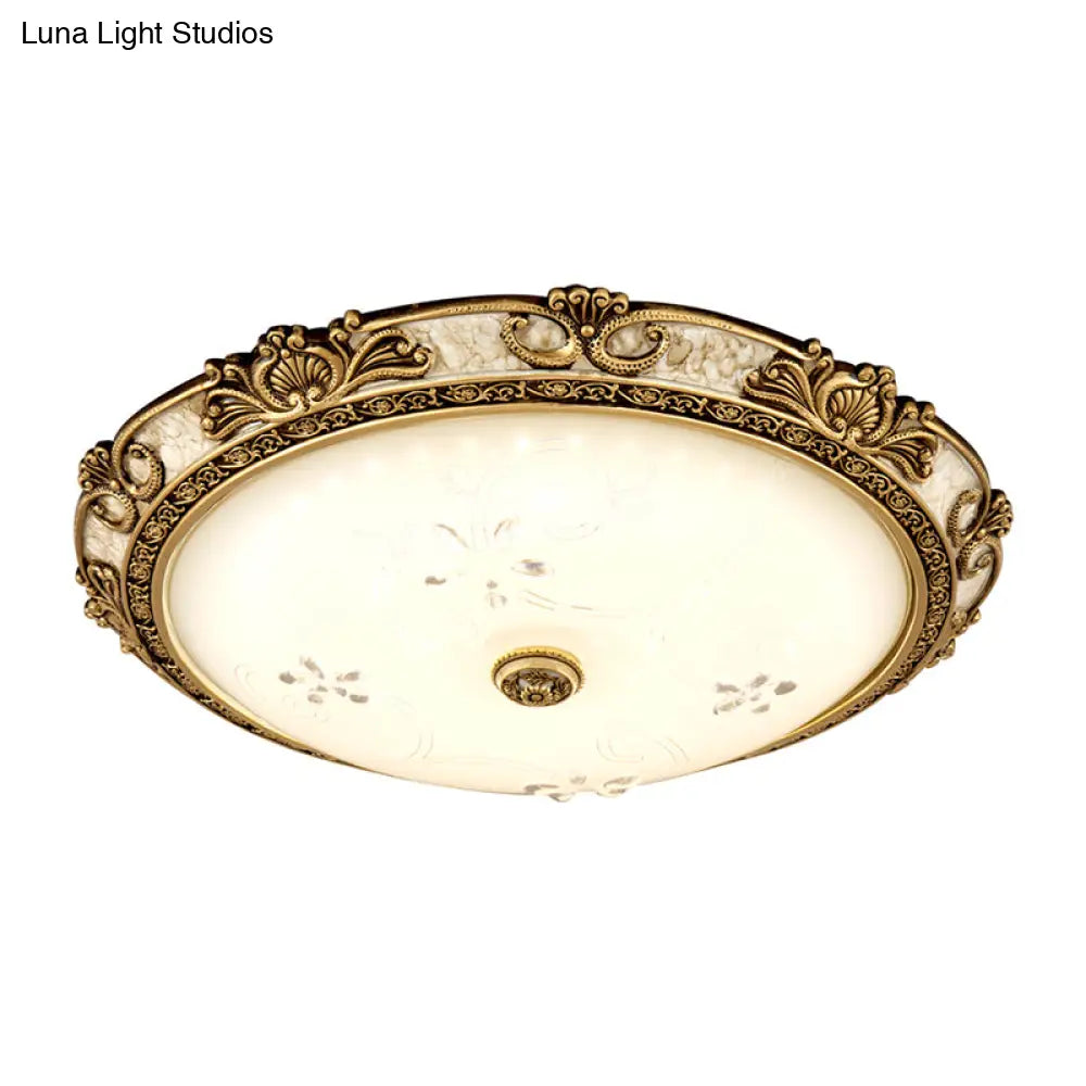 DecorBites™ DecorBites™ Country Style Veined Glass Flush Mount Lamp with LED Lighting in Brass - Available in 3 Sizes and Warm/White Light Options