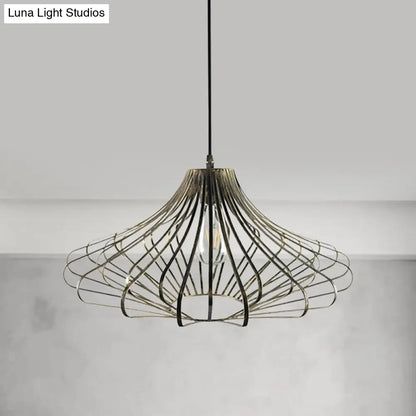 Country Style Wire Cage Pendant Lamp - Metal 1 Light Brass/Rust Ceiling Light - Adjustable Cord