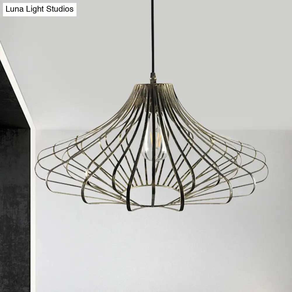 Country Style Wire Cage Pendant Lamp - Metal 1 Light Brass/Rust Ceiling Light - Adjustable Cord