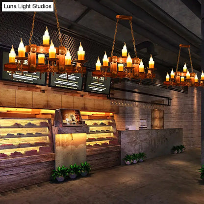 وحدة إضاءة جزيرة خشبية بتصميم ريفي من DecorBites™ - تصميم شمعة بني، 7/10 رؤوس - مثالية لغرفة الطعام