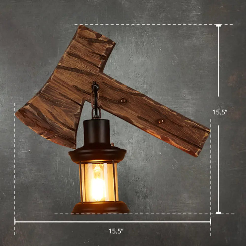 Country Style Wooden Wall Sconce with Lantern Shade - Bedroom Lighting