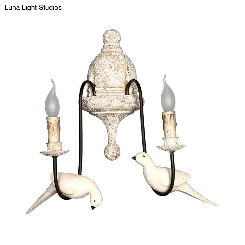 مصباح حائطي ريفي بني فاتح نصف بوصة مع زخارف طيور - وحدة إضاءة داخلية على شكل شمعدان تُثبّت على الحائط