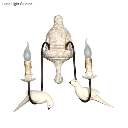 مصباح حائطي ريفي بني فاتح نصف بوصة مع زخارف طيور - وحدة إضاءة داخلية على شكل شمعدان تُثبّت على الحائط