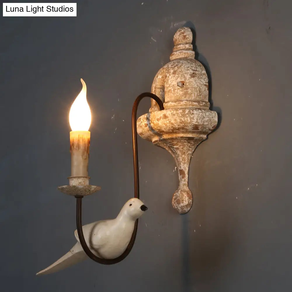 مصباح حائطي ريفي بني فاتح نصف بوصة مع زخارف طيور - وحدة إضاءة داخلية على شكل شمعدان تُثبّت على الحائط