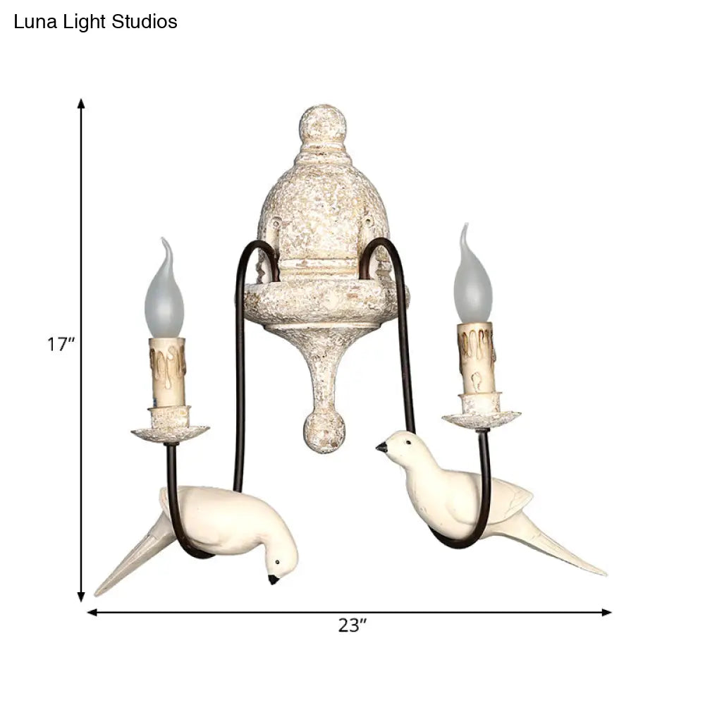 مصباح حائطي ريفي بني فاتح نصف بوصة مع زخارف طيور - وحدة إضاءة داخلية على شكل شمعدان تُثبّت على الحائط