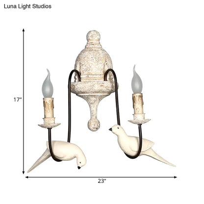مصباح حائطي ريفي بني فاتح نصف بوصة مع زخارف طيور - وحدة إضاءة داخلية على شكل شمعدان تُثبّت على الحائط