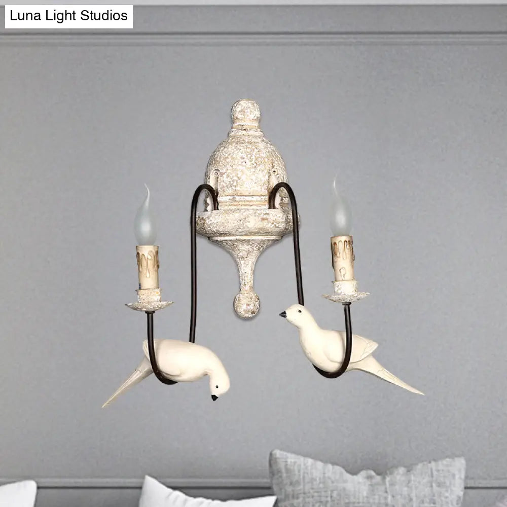 مصباح حائطي ريفي بني فاتح نصف بوصة مع زخارف طيور - وحدة إضاءة داخلية على شكل شمعدان تُثبّت على الحائط