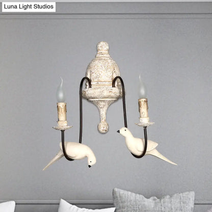 مصباح حائطي ريفي بني فاتح نصف بوصة مع زخارف طيور - وحدة إضاءة داخلية على شكل شمعدان تُثبّت على الحائط