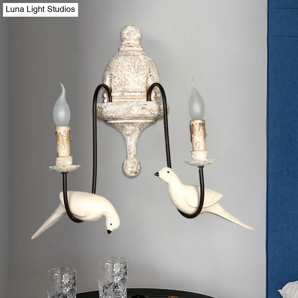 مصباح حائطي ريفي بني فاتح نصف بوصة مع زخارف طيور - وحدة إضاءة داخلية على شكل شمعدان تُثبّت على الحائط