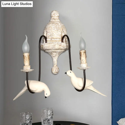 مصباح حائطي ريفي بني فاتح نصف بوصة مع زخارف طيور - وحدة إضاءة داخلية على شكل شمعدان تُثبّت على الحائط