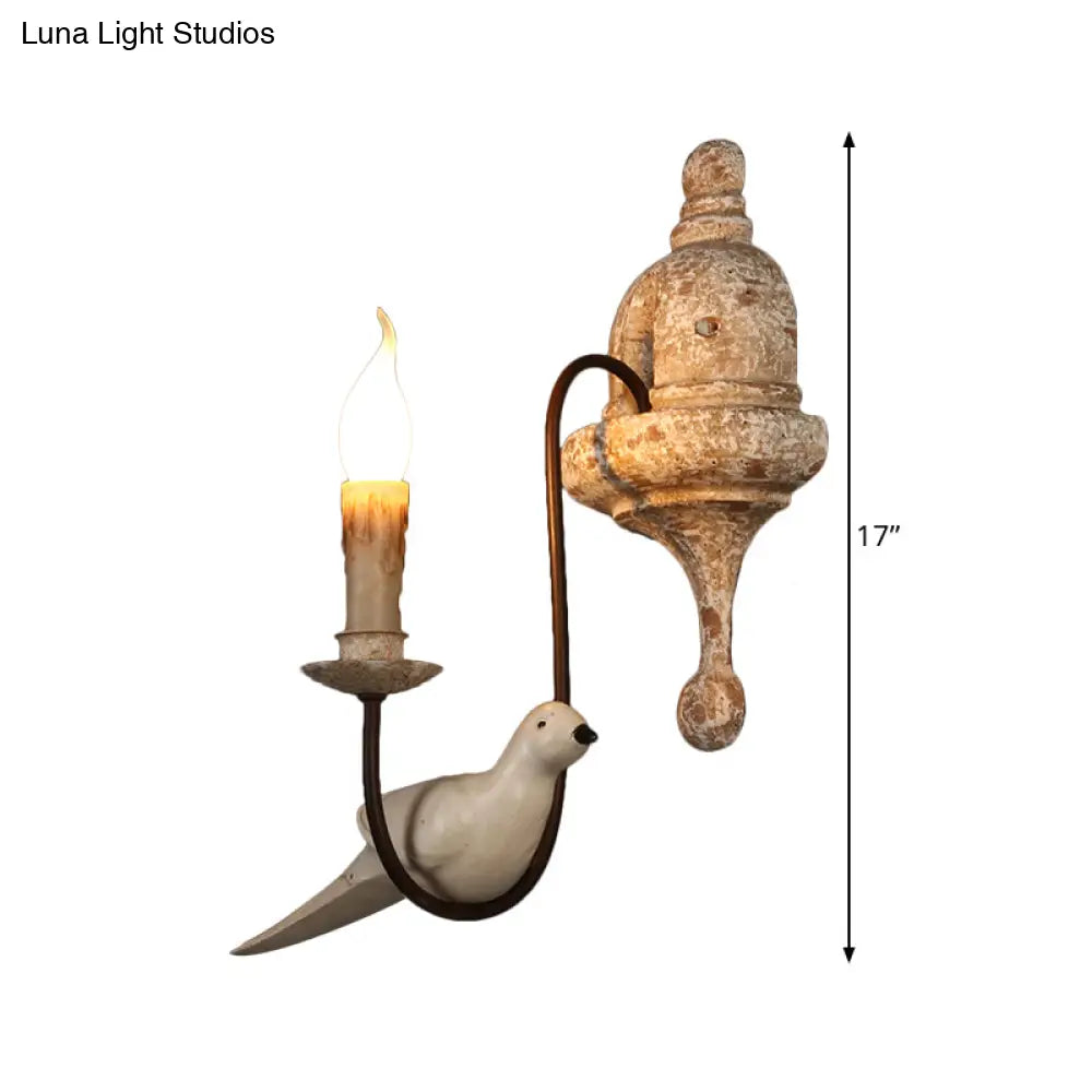 مصباح حائطي ريفي بني فاتح نصف بوصة مع زخارف طيور - وحدة إضاءة داخلية على شكل شمعدان تُثبّت على الحائط