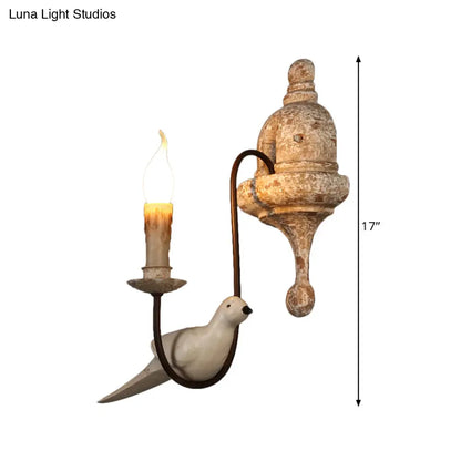 مصباح حائطي ريفي بني فاتح نصف بوصة مع زخارف طيور - وحدة إضاءة داخلية على شكل شمعدان تُثبّت على الحائط