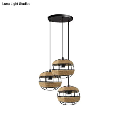 Countryside 3-Light Jute Rope Pendant Lamp for Open Kitchen, Brown