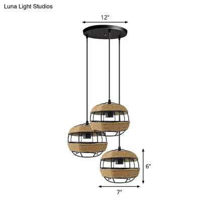 Countryside 3-Light Jute Rope Pendant Lamp for Open Kitchen, Brown